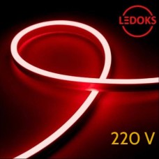 Тонкий гибкий неон красный 220 В, 8 Вт, 120 LED